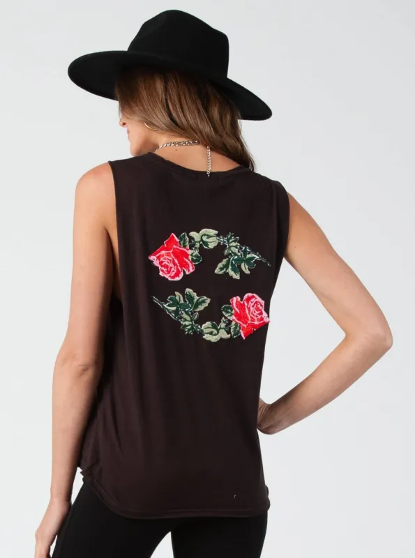 MUSCLE TANK WITH ROSE PATCH sold by Lucca Couture