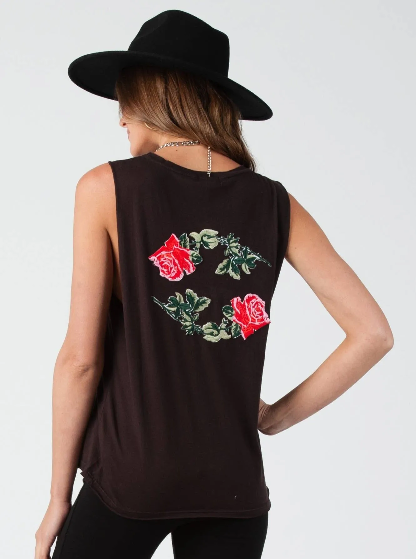 MUSCLE TANK WITH ROSE PATCH sold by Lucca Couture