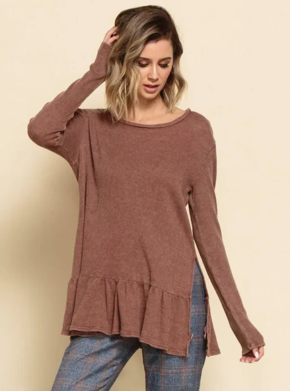 JOURNEY PEPLUM KNIT TUNIC-MAUVE THERMAL sold by Lucca Couture