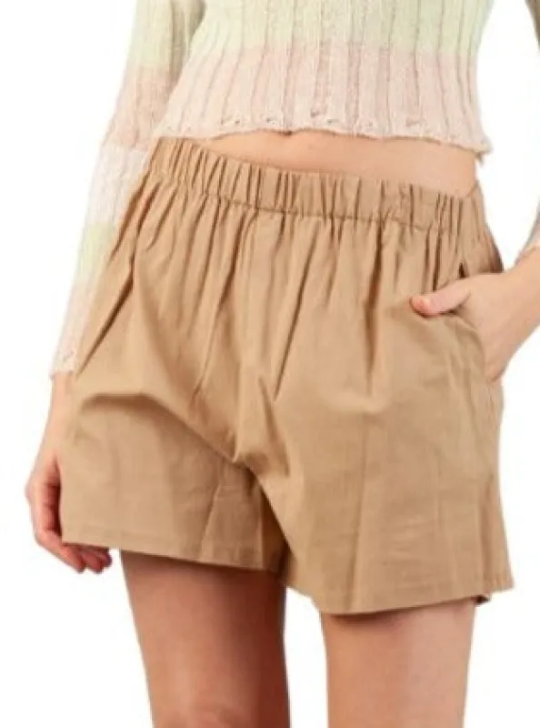 BAHAMA MAMA LINEN SHORTS-DARK BEIGE sold by Lucca Couture