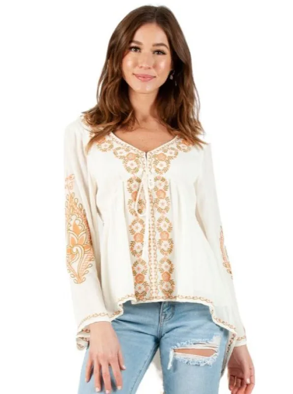 LEILANI EMBROIDERED TUNIC-IV/APRICOT sold by Lucca Couture