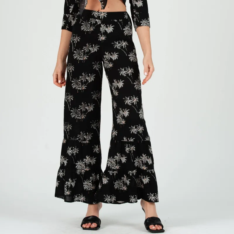 SABLE WIDE LEG PANTS-BLACK PALM sold by Lucca Couture