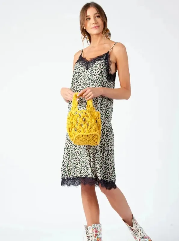 ASTRID DITSY SLIP DRESS-NAVY sold by Lucca Couture