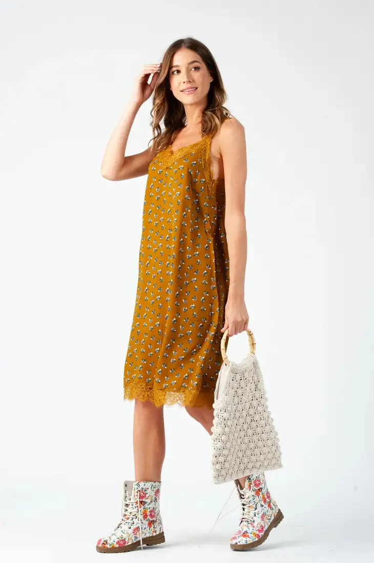 ASTRID DITSY SLIP DRESS-MUSTARD sold by Lucca Couture product image thumbnail 2
