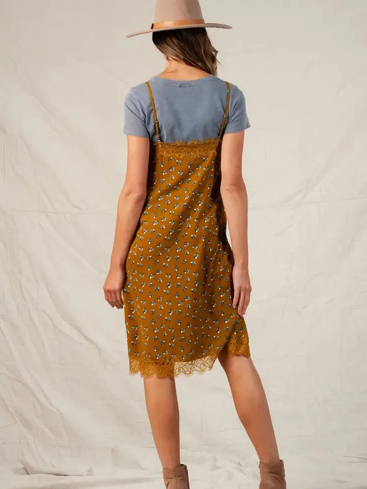 ASTRID DITSY SLIP DRESS-MUSTARD sold by Lucca Couture product image thumbnail 5