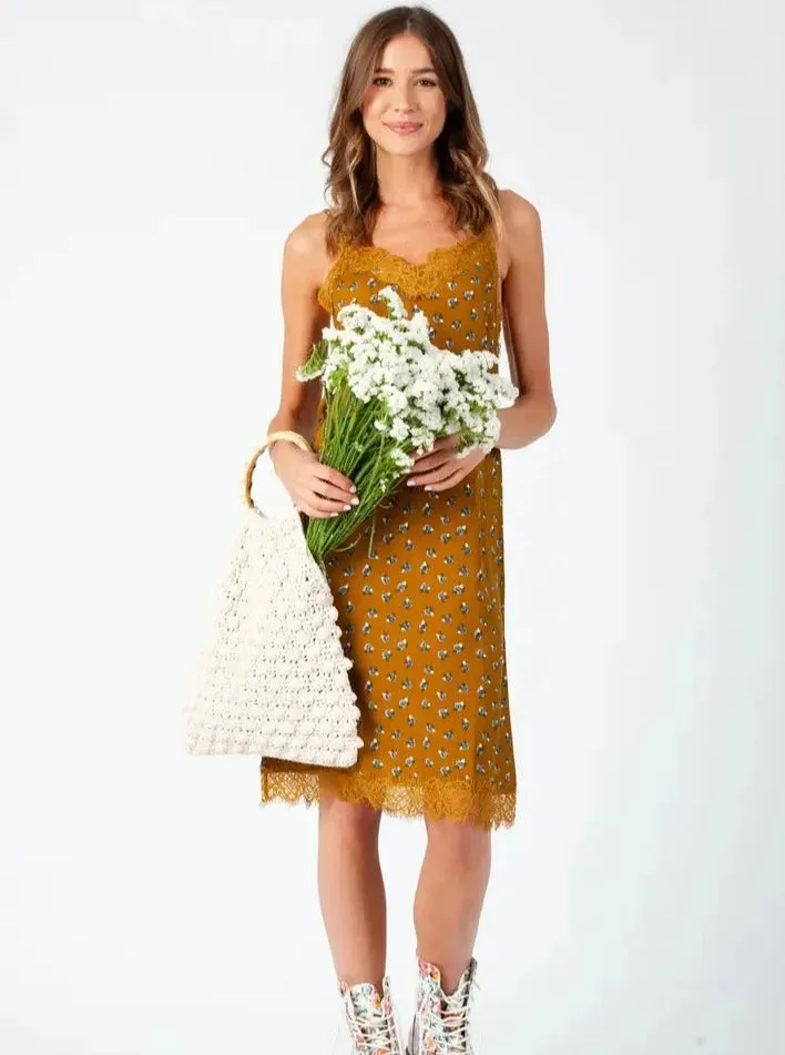 ASTRID DITSY SLIP DRESS-MUSTARD sold by Lucca Couture