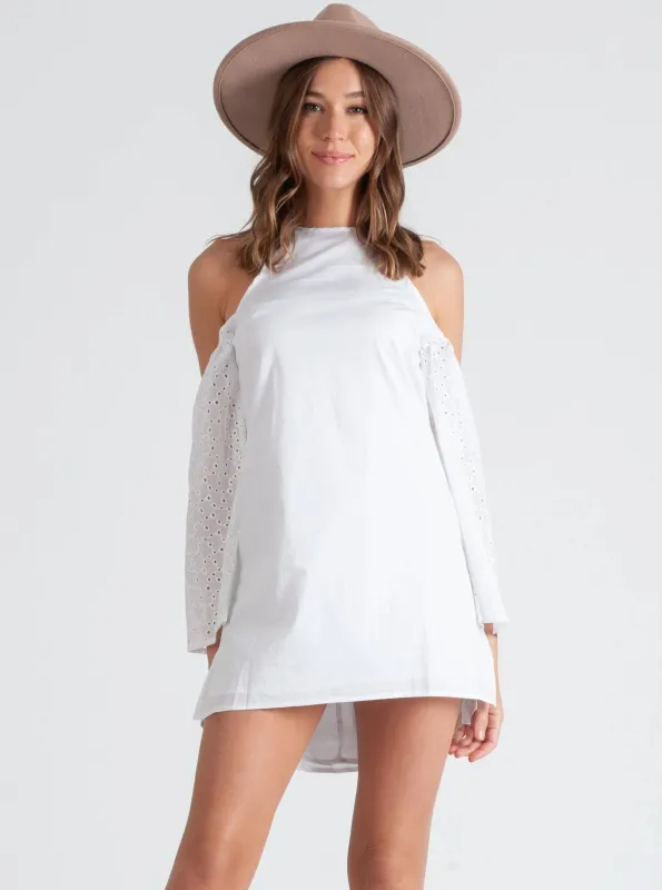 MARI COLD SHOULDER DRESS-WHITE sold by Lucca Couture