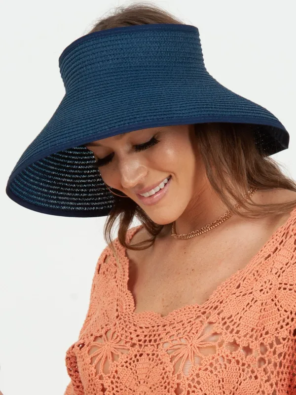 LUNA WIDE BRIM VISOR-NAVY sold by Lucca Couture