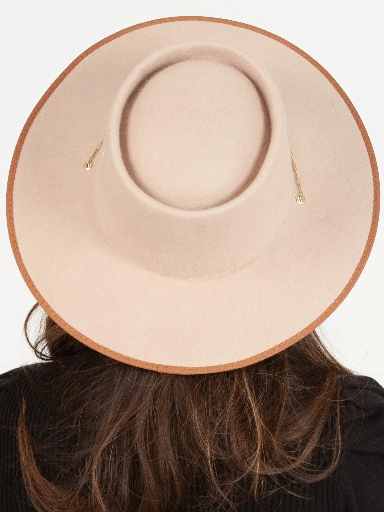 CHARLIE WOOL BOATER HAT W/ PAPERCLIP CHAIN-NUDE sold by Lucca Couture product image thumbnail 3