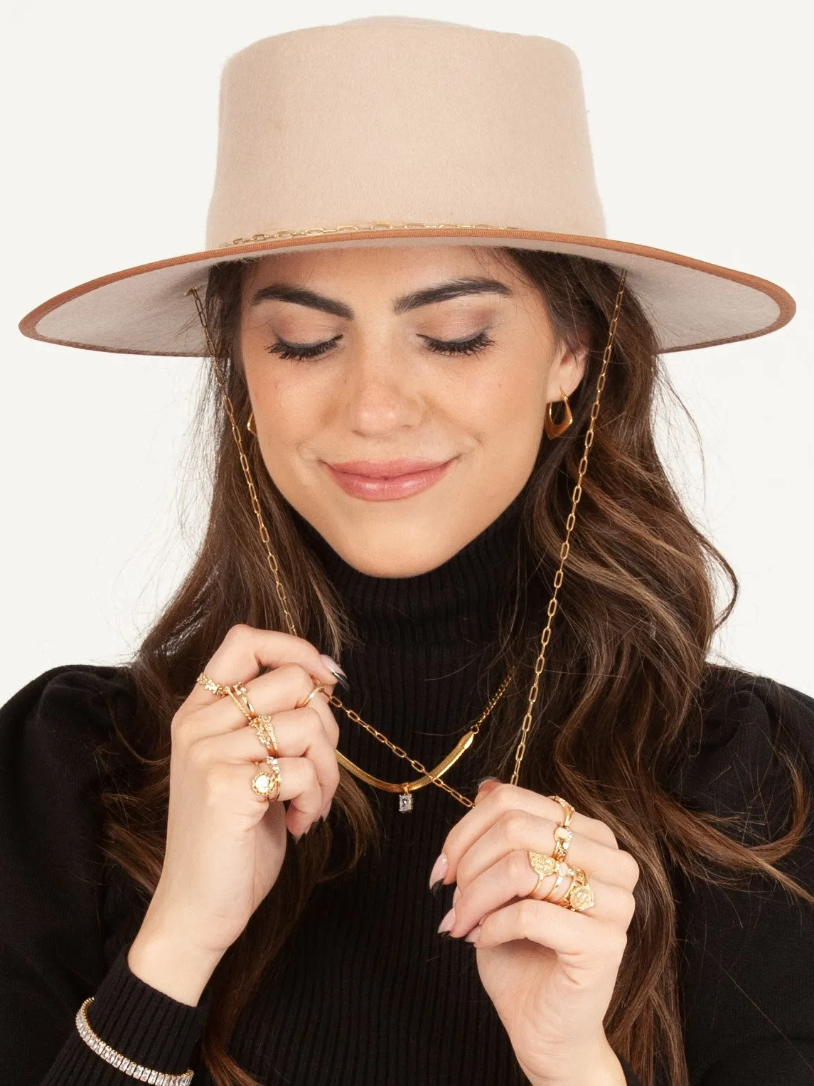 CHARLIE WOOL BOATER HAT W/ PAPERCLIP CHAIN-NUDE sold by Lucca Couture product image thumbnail 4