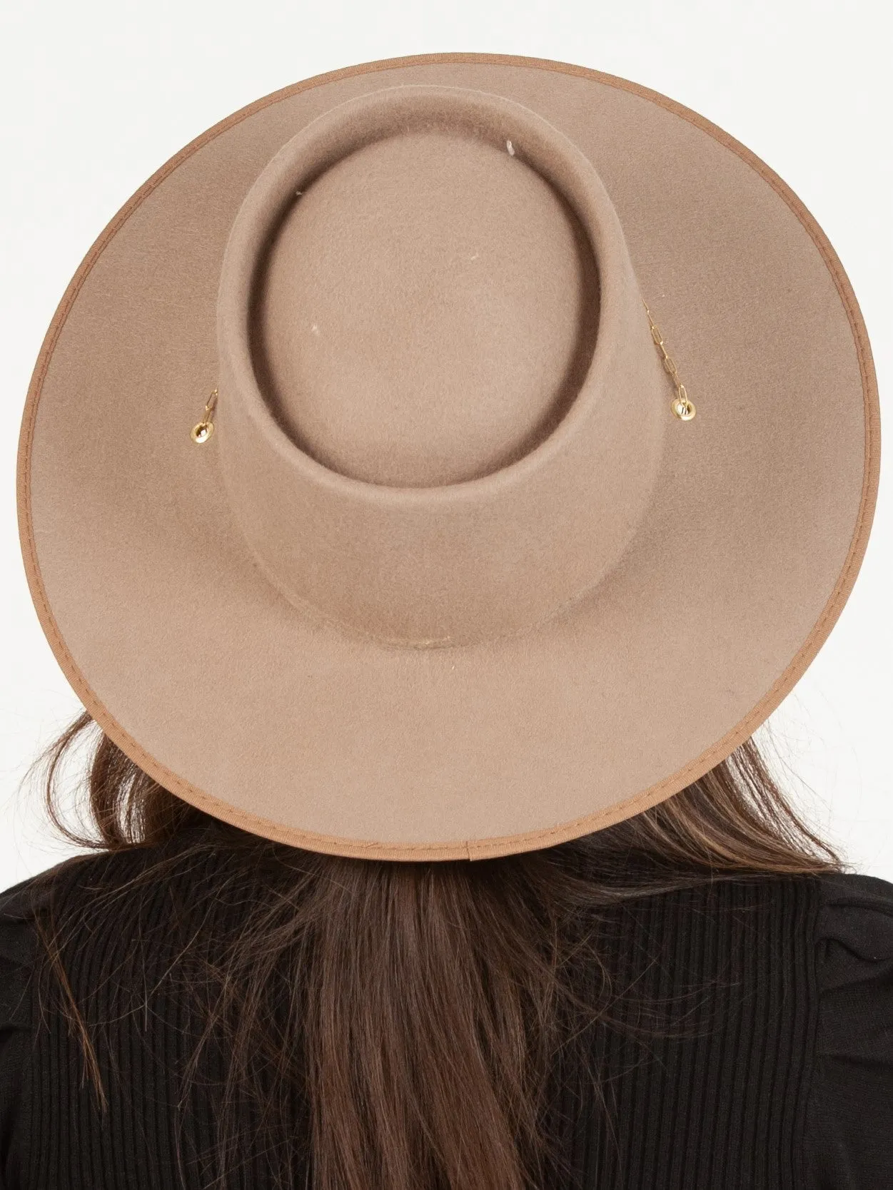 CHARLIE WOOL BOATER HAT W/ PAPERCLIP CHAIN-KHAKI sold by Lucca Couture product image thumbnail 3