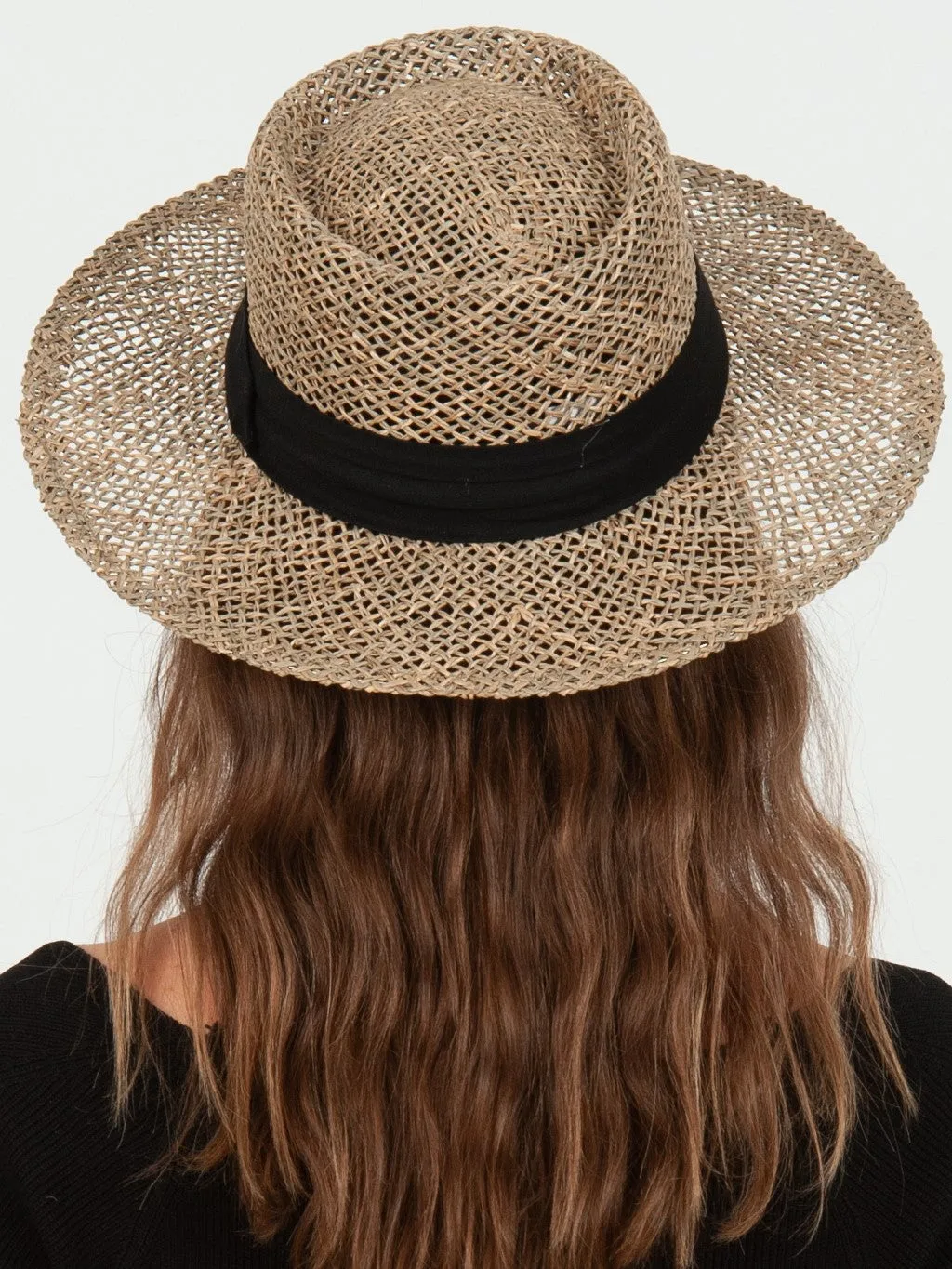 ESME GRASS BOATER HAT WITH SASH-BLACK SASH sold by Lucca Couture product image thumbnail 3