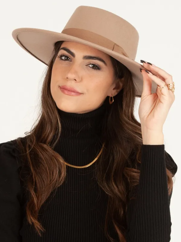 RYE VEGAN FELT BOATER HAT-OAT sold by Lucca Couture