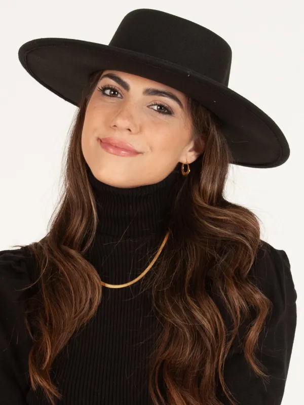 RYE VEGAN FELT BOATER HAT-BLACK sold by Lucca Couture