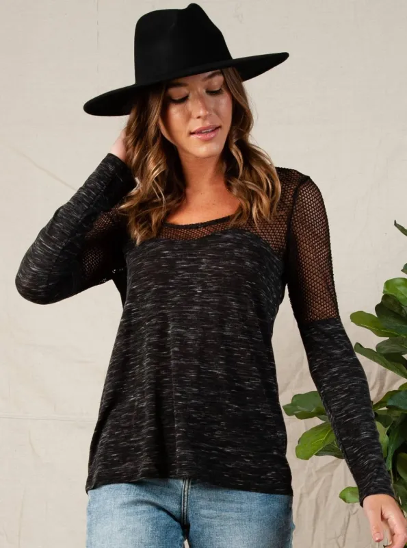 MARLED KNIT AND MESH TOP-BLACK sold by Lucca Couture