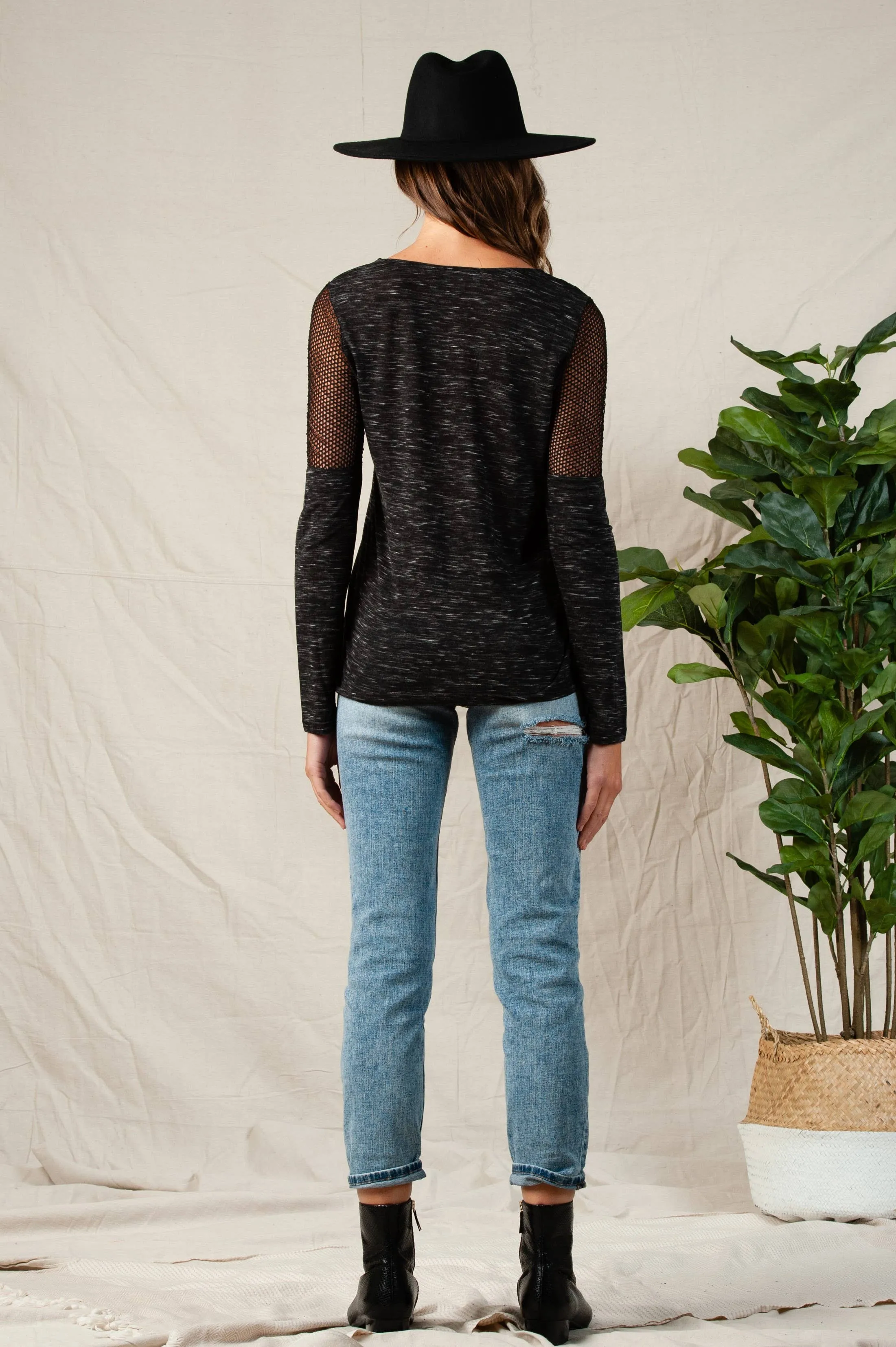 MARLED KNIT AND MESH TOP-BLACK sold by Lucca Couture product image thumbnail 3