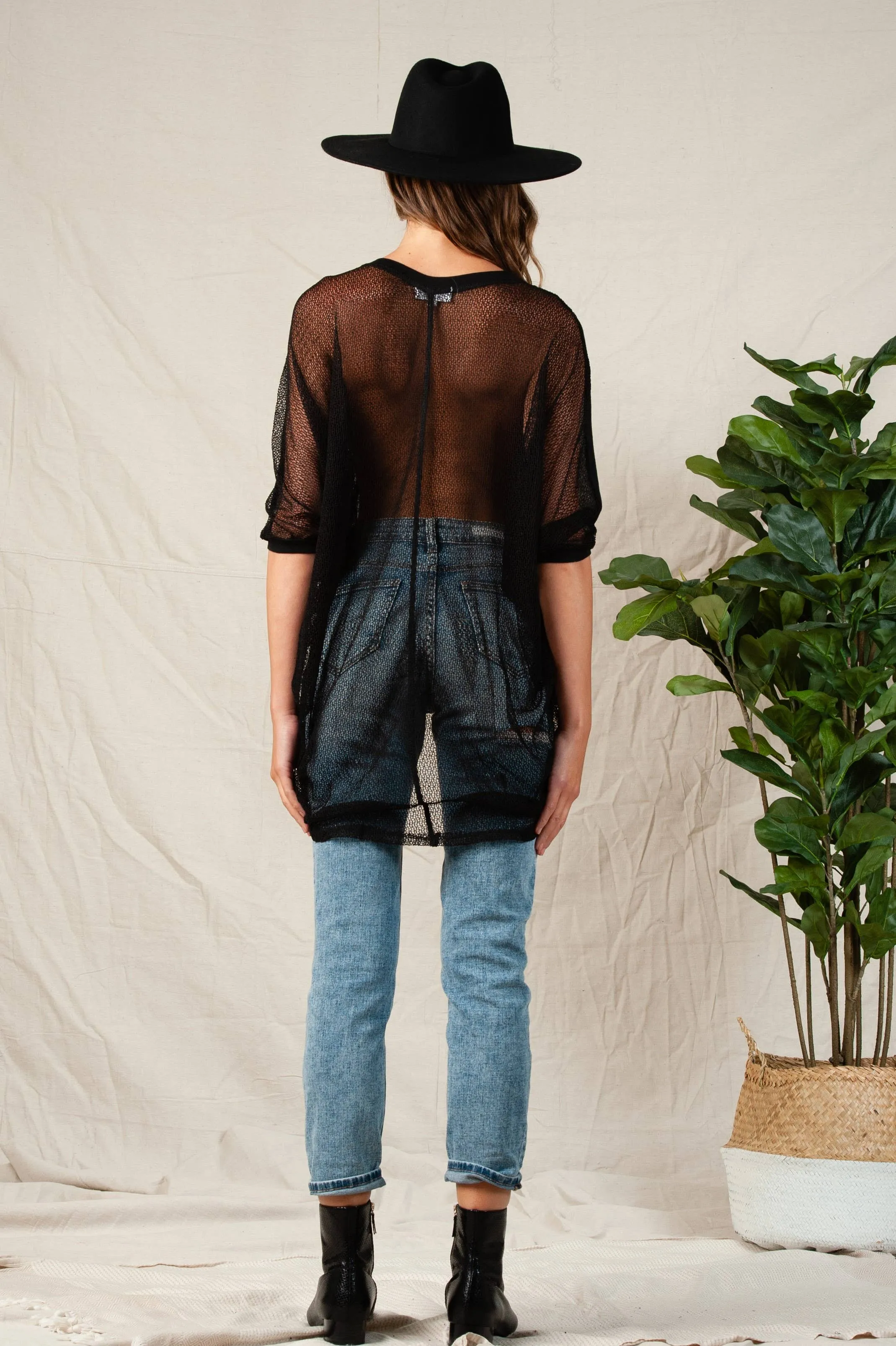 MESH MIXED HI LO TOP-BLACK sold by Lucca Couture product image thumbnail 3