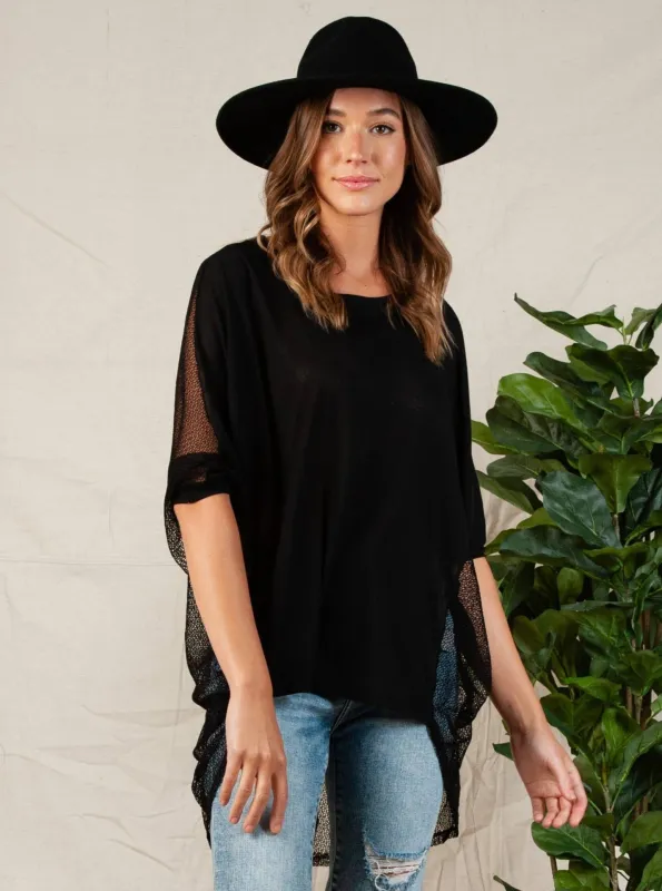 MESH MIXED HI LO TOP-BLACK sold by Lucca Couture
