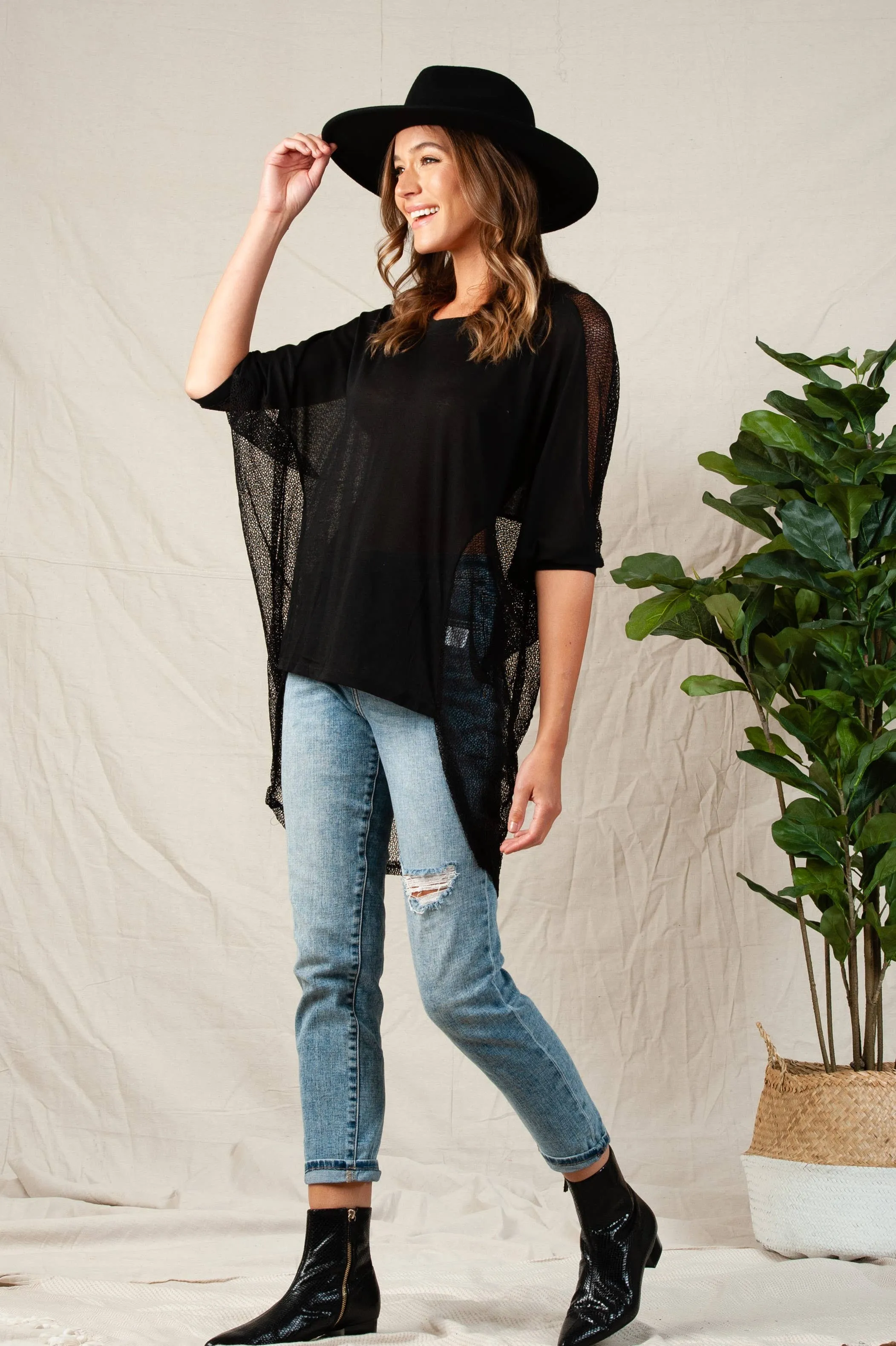 MESH MIXED HI LO TOP-BLACK sold by Lucca Couture product image thumbnail 2