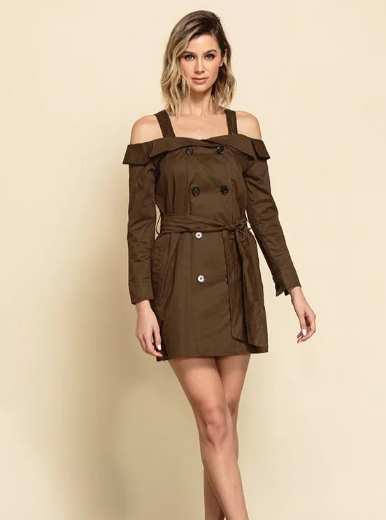 MILAN TRENCH MINI DRESS-ARMY GREEN sold by Lucca Couture