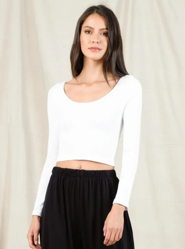 BRENDA LS CROP TOP-WHITE sold by Lucca Couture