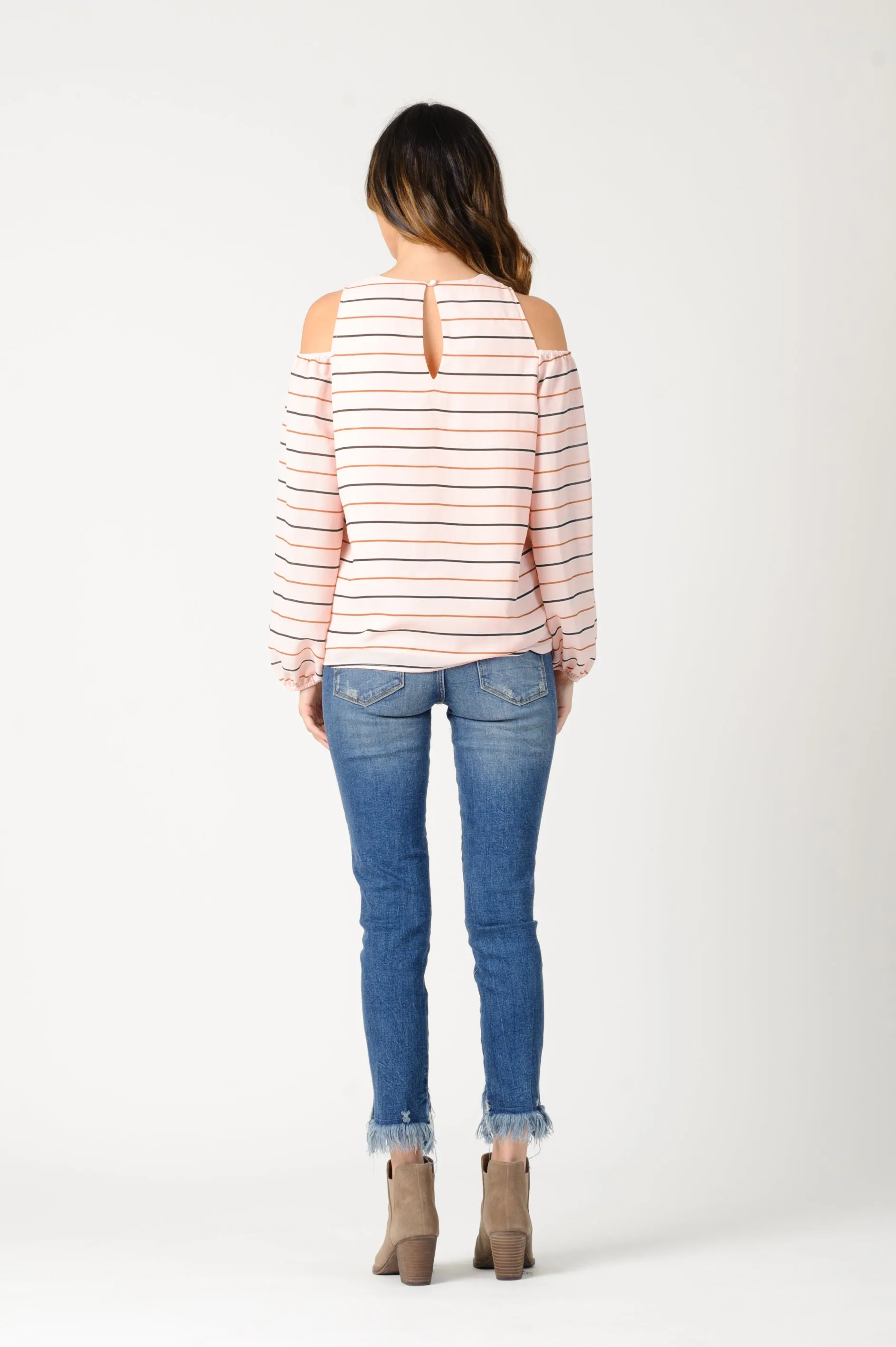 MICHELLE COLD SHOULDER TOP-PINK STRIPE sold by Lucca Couture product image thumbnail 3