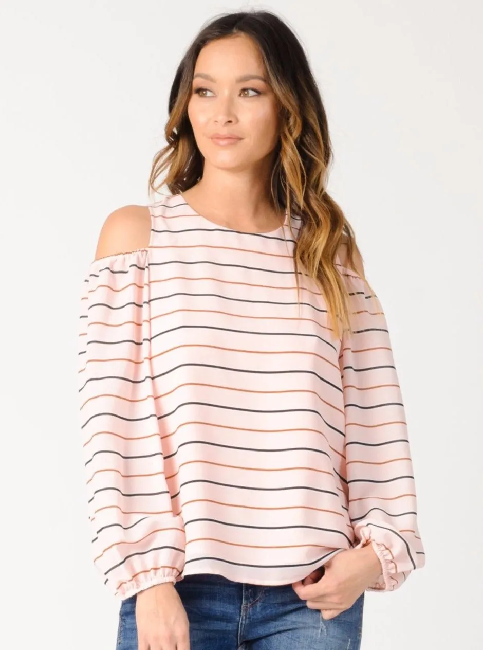 MICHELLE COLD SHOULDER TOP-PINK STRIPE sold by Lucca Couture