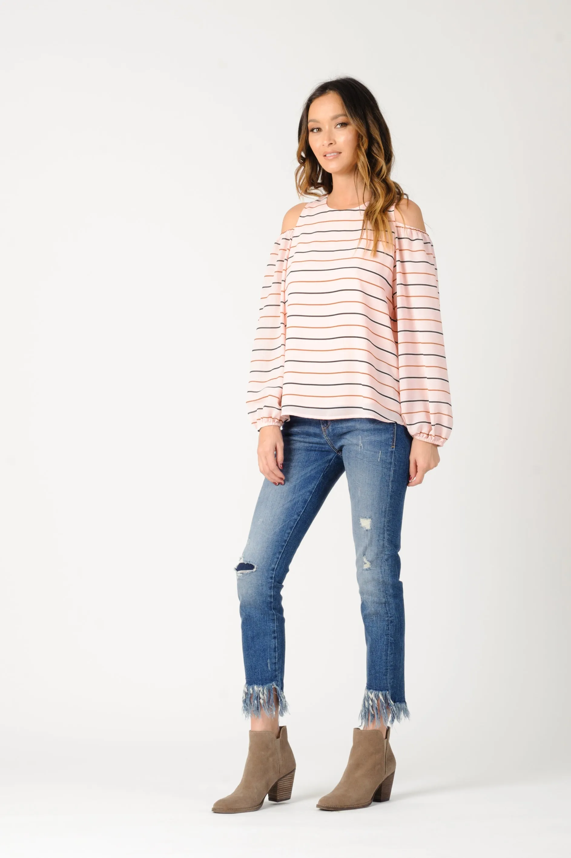 MICHELLE COLD SHOULDER TOP-PINK STRIPE sold by Lucca Couture product image thumbnail 2