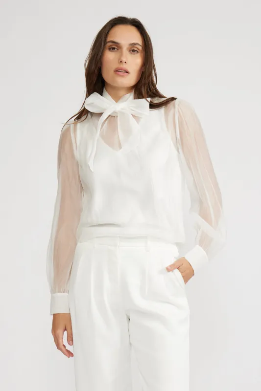 Natasia Sheer Blouse - White sold by Lucy Paris