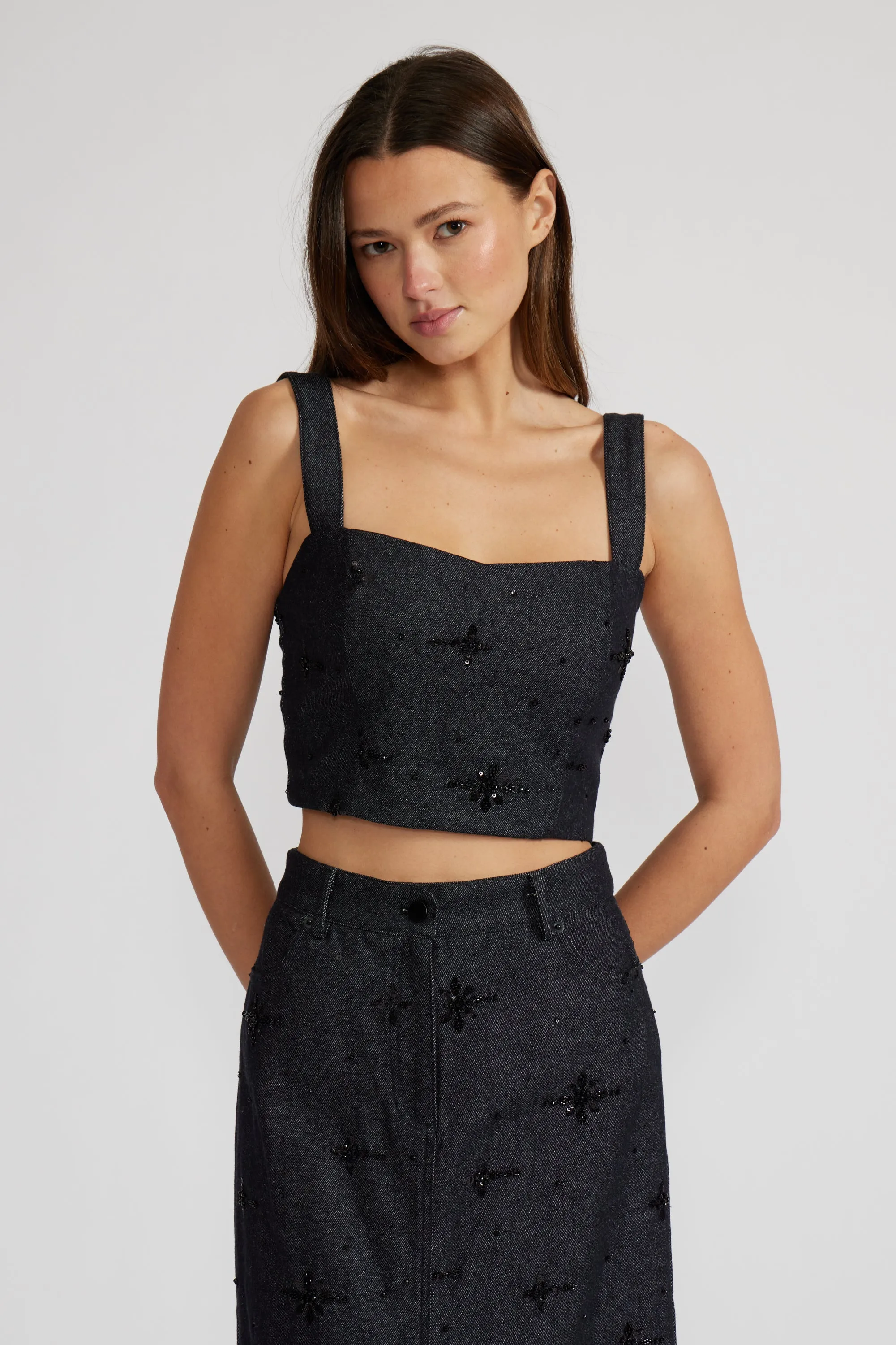 Micah Beaded Top - Dark Blue sold by Lucy Paris