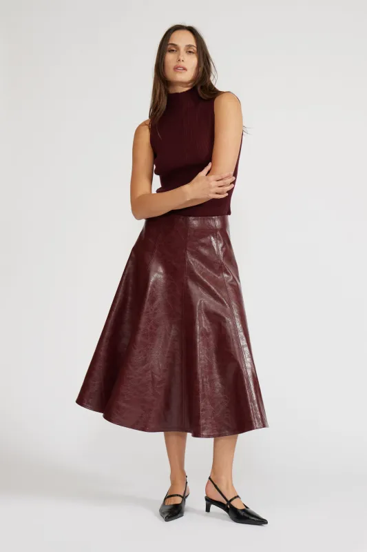 Oleksa Pleated Skirt - Burgundy sold by Lucy Paris