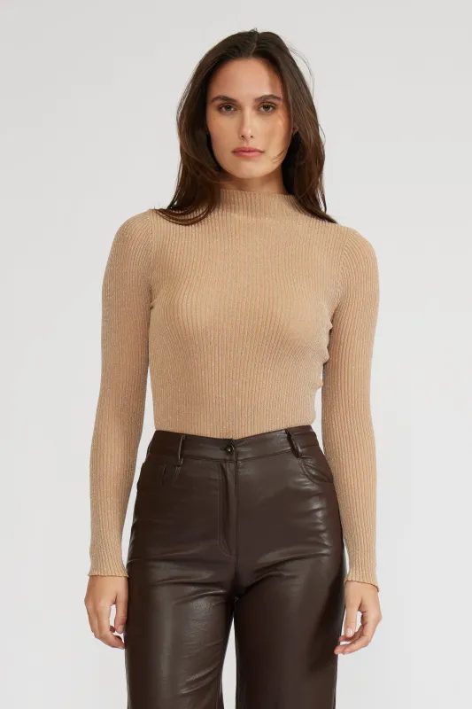 Pacie Knit Long Sleeve Top - Taupe sold by Lucy Paris