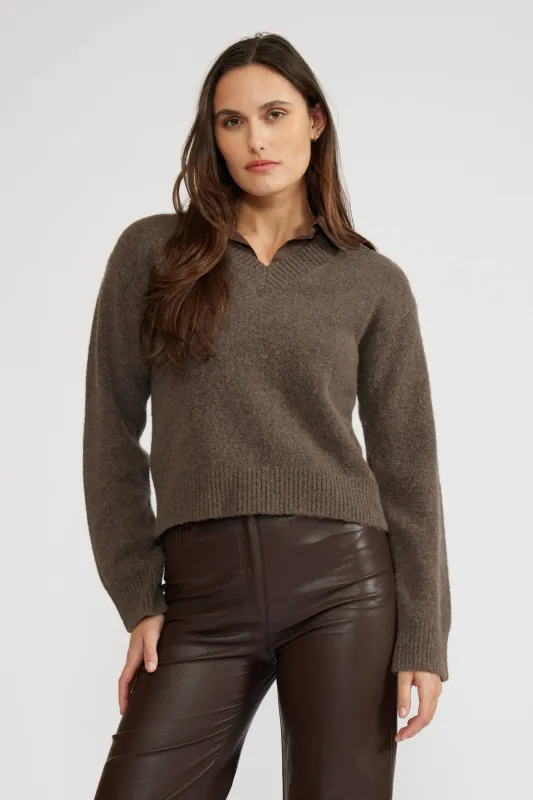 Oren Mixed Media Top - Espresso sold by Lucy Paris