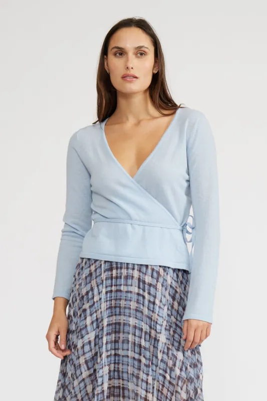 Dominic Faux Wrap Top - Sky Blue sold by Lucy Paris