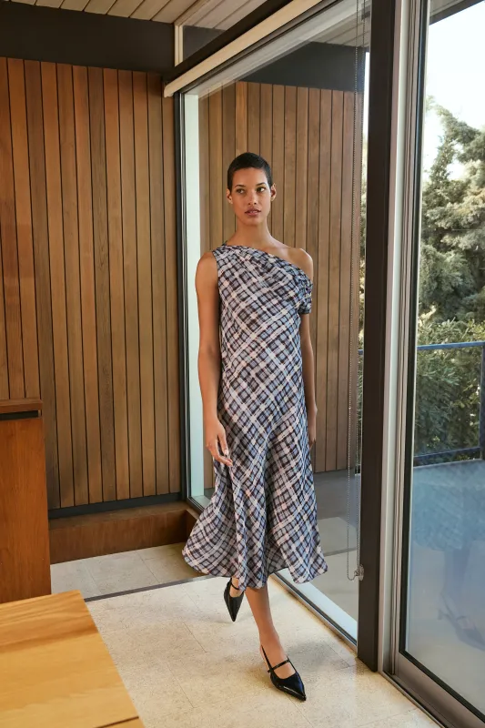 Ace Asymmetrical Dress - Blue Plaid sold by Lucy Paris