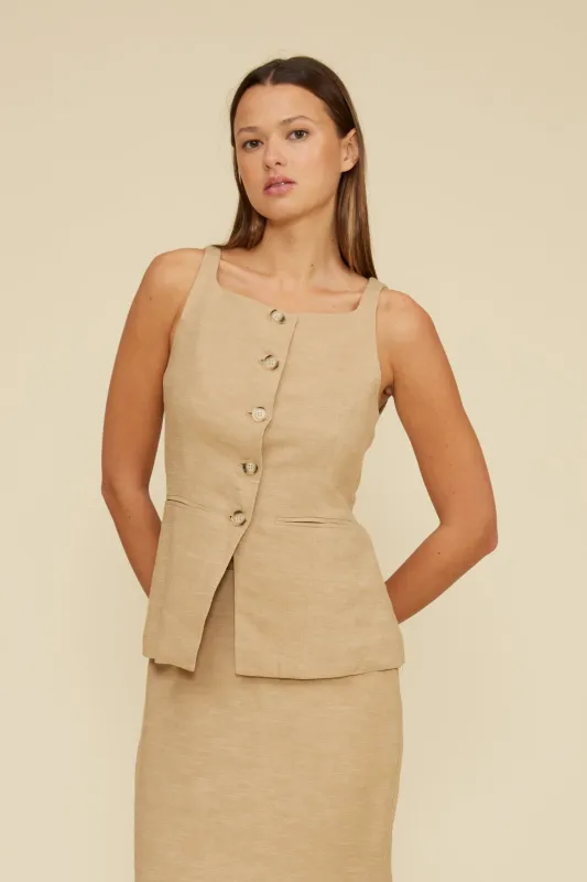 Kori Vest Top - Khaki sold by Lucy Paris