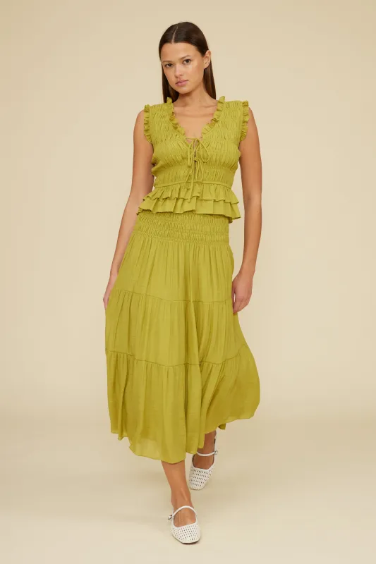 Tropez Smocked Skirt - Chartreuse sold by Lucy Paris