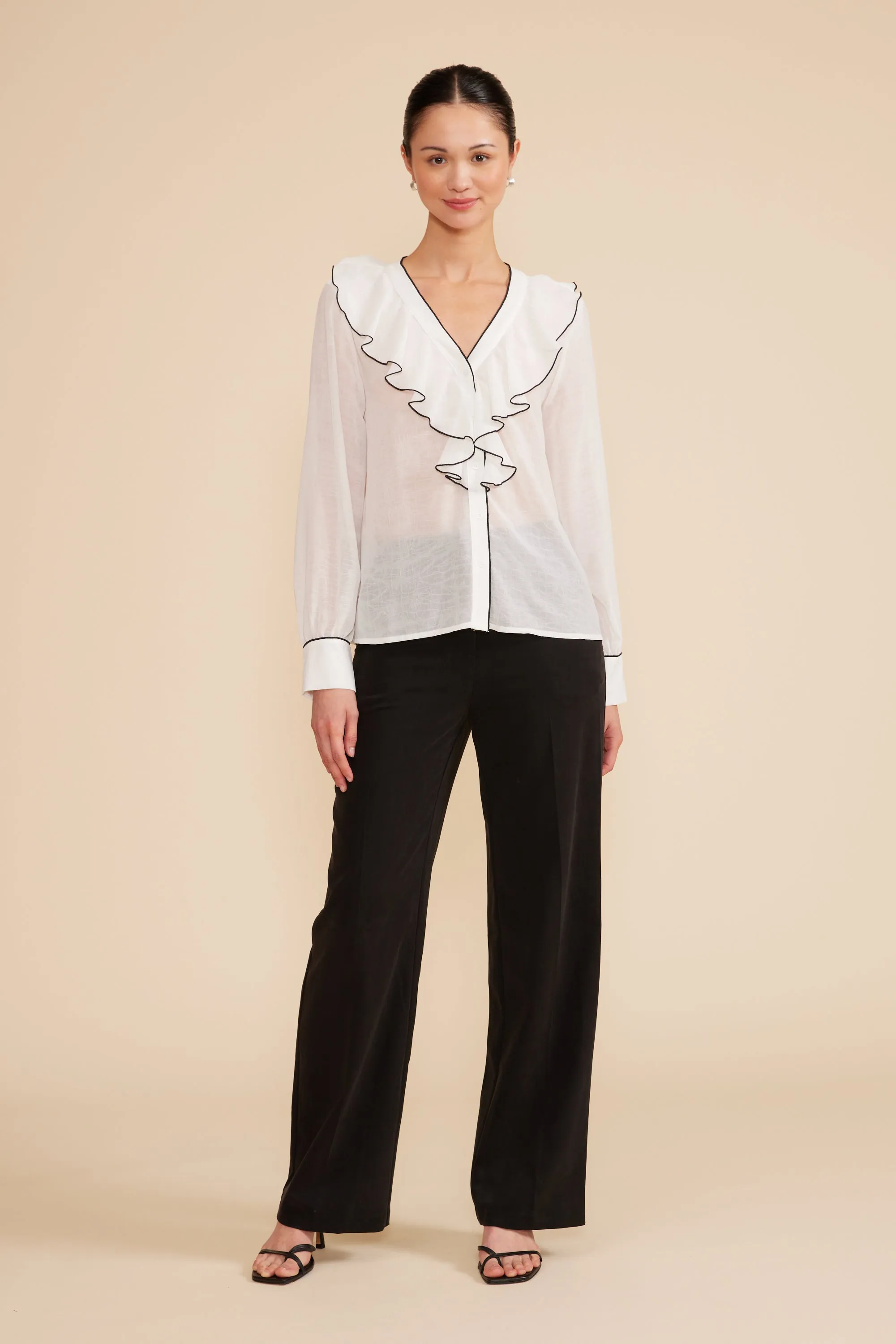 Rita Ruffle Blouse - White sold by Lucy Paris