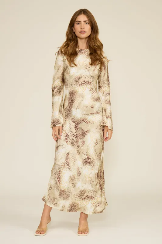 Giovanna Bias Dress - Beige Snake sold by Lucy Paris