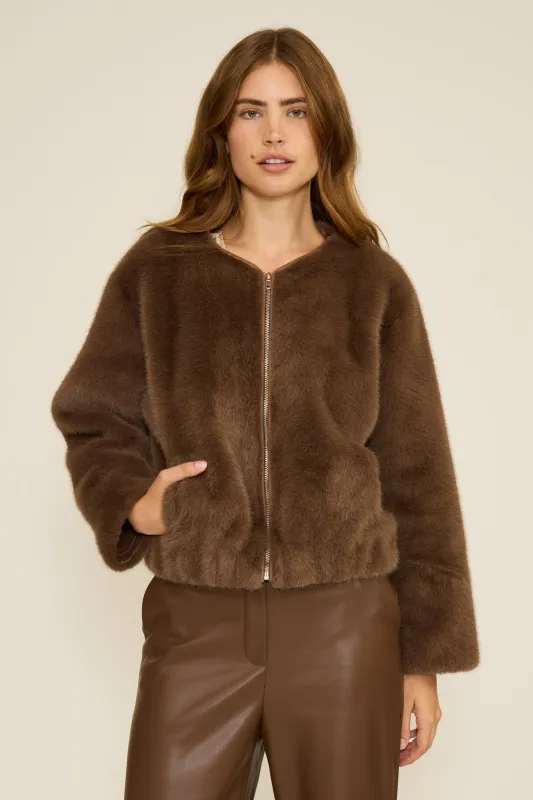 Aubrey Faux Fur Jacket - Brown sold by Lucy Paris