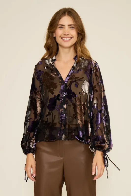 Jacaranda Burnout Top - Purple Floral sold by Lucy Paris