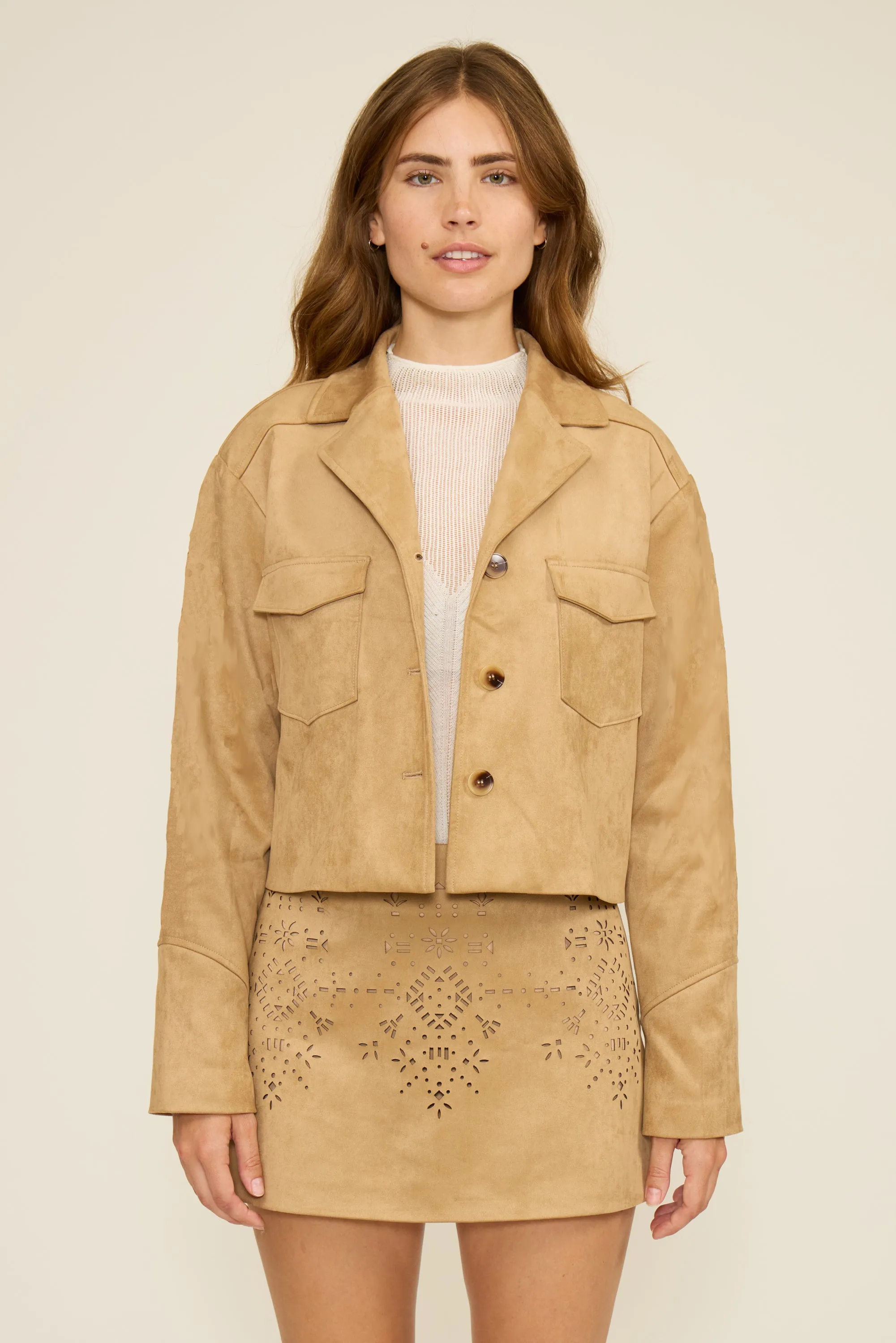 Nia Faux Suede Mini Skirt - Tan sold by Lucy Paris