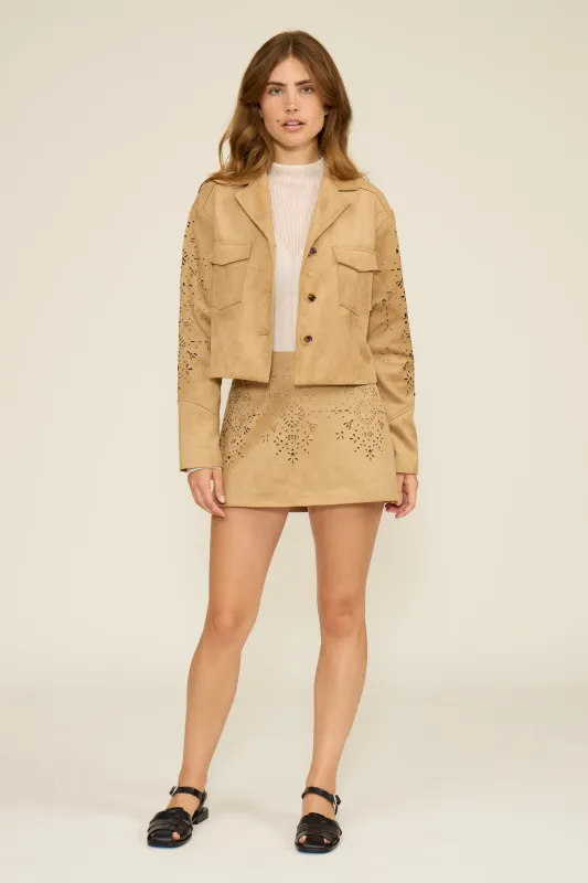 Presley Faux Suede Jacket - Tan made by Lucy Paris