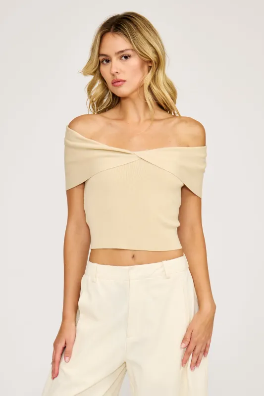 Jaya Off Shoulder Top - Beige made by Lucy Paris