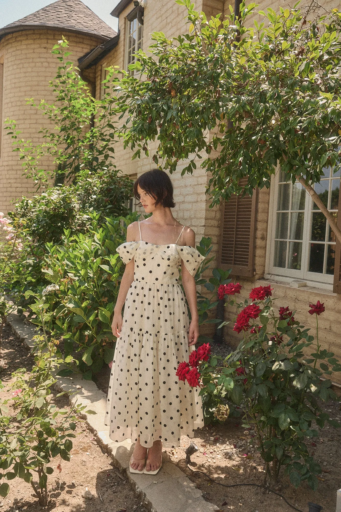 Catarina Off Shoulder Dress - Cream Black sold by Lucy Paris