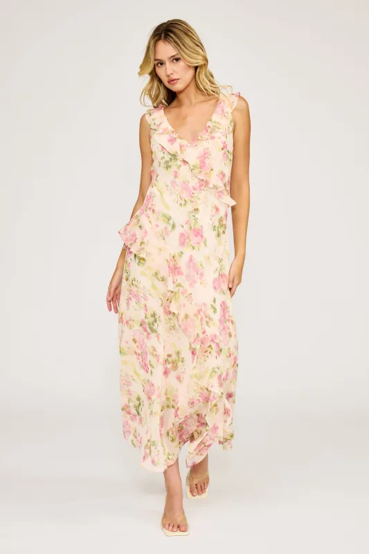 Stella Ruffle Dress - Pink Floral made by Lucy Paris