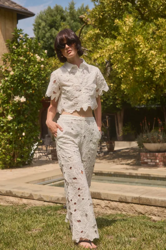 Jane Eyelet Pants - White made by Lucy Paris