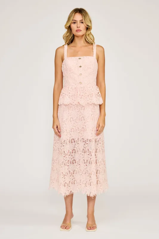 Rosalie Peplum Lace Dress - Light Pink made by Lucy Paris