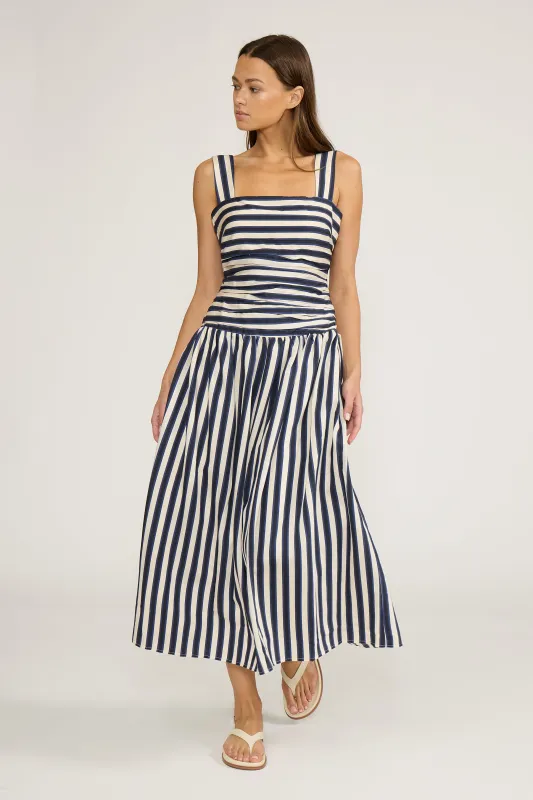 Georgie Gathered Dress - Navy Stripe made by Lucy Paris