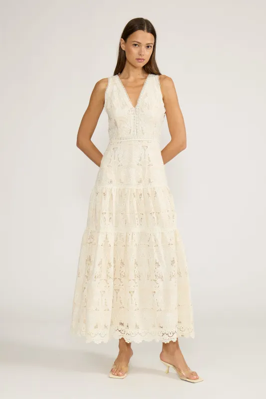 Francia Tiered Dress - Cream made by Lucy Paris
